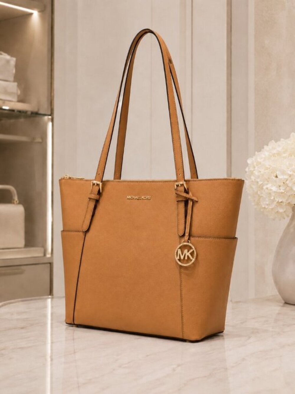 Michael Kors East West Large Pink Crossgrain Leather Tote NWT